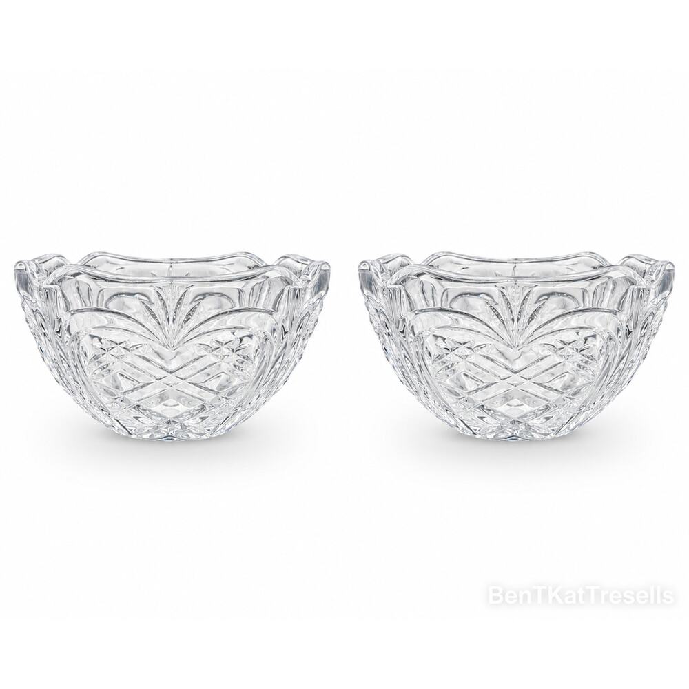 Marquis by Waterford Dorchester Crystal Bowl Set of 2 w/ Boxes 7” Bridal Luxury